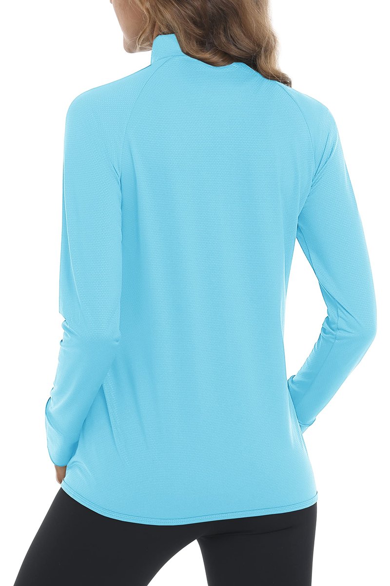 MAGCOMSEN Zip Up Lightweight Jacket for Women Sun Protection Athletic Shirts Long Sleeve Workout Jacket Light Blue M