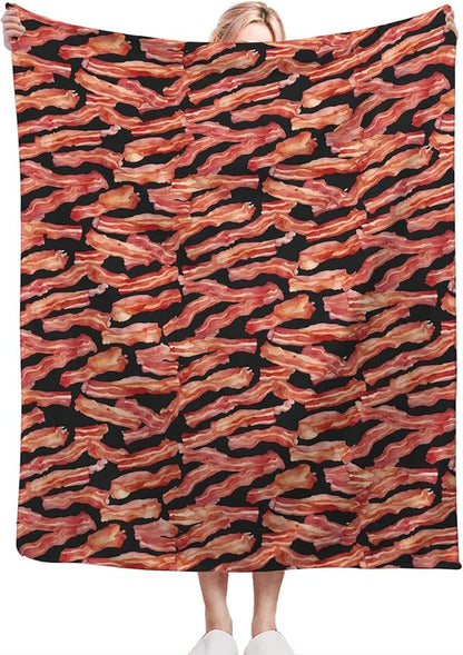 Funny Bacon Blanket, Food Throw Blankets, Meat Fuzzy Plush Blanket Ultra Soft for Bacon Lover Gift Kids Teens Women Men Girls Boys Stuff Decor for Home Bedding Sofas Couch Camping 60"X50"