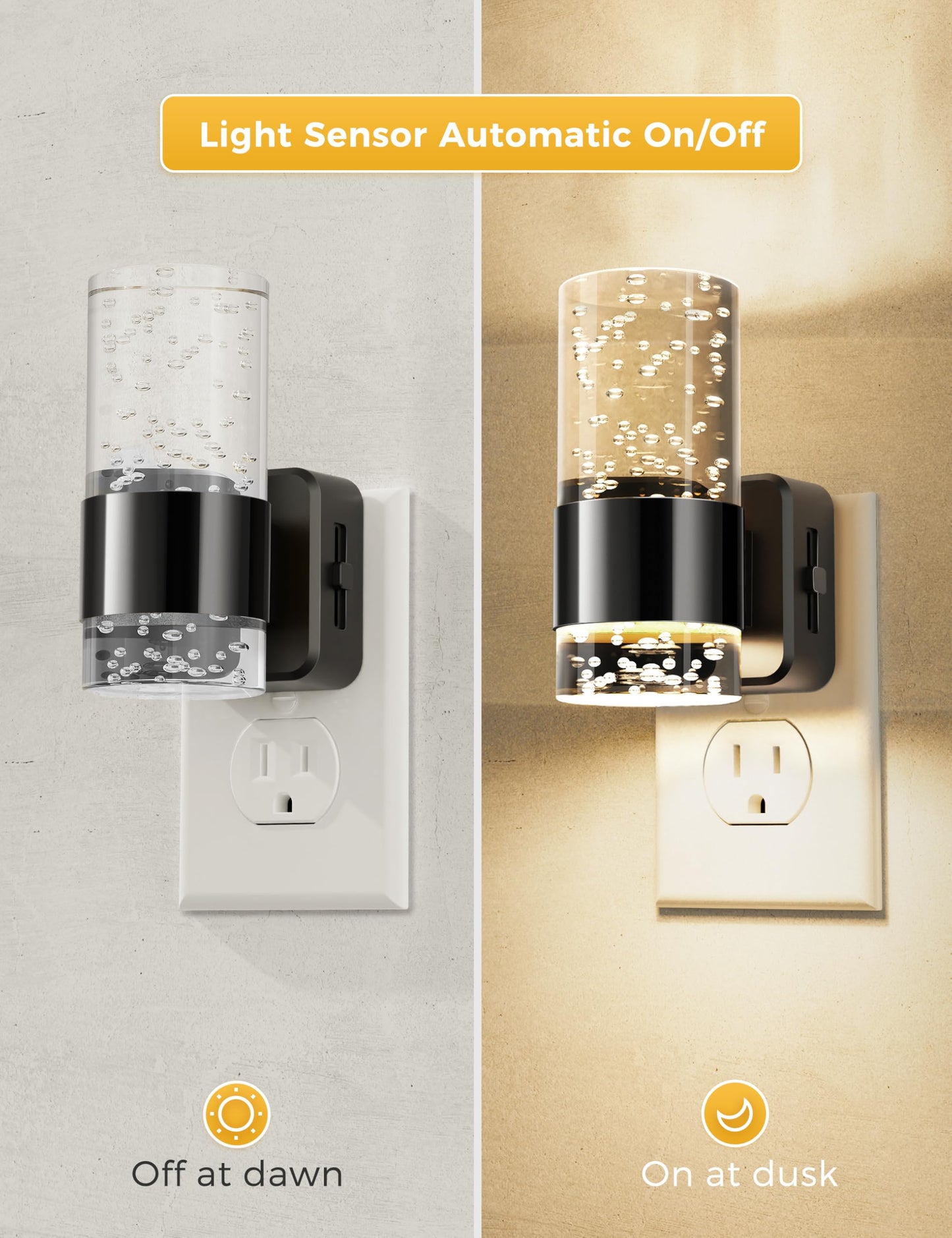 L LOHAS LED Night Light,Dimmable Night Lights Plug into Wall, 2 Pack Acrylic Nightlights with 0-100 LM Adjustable Brightness, 3000K Plug in Night Light with Dusk to Dawn Sensor, for Bathroom Hallway