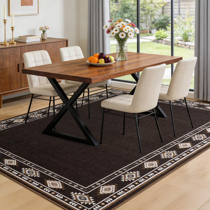 QDUIDU Large Area Rug for Bedroom Living Room, 4x6 Feet Ultra Soft Brown Rugs Washable Modern Geometric Bordered Non Slip Low Pile Carpets Home Decor
