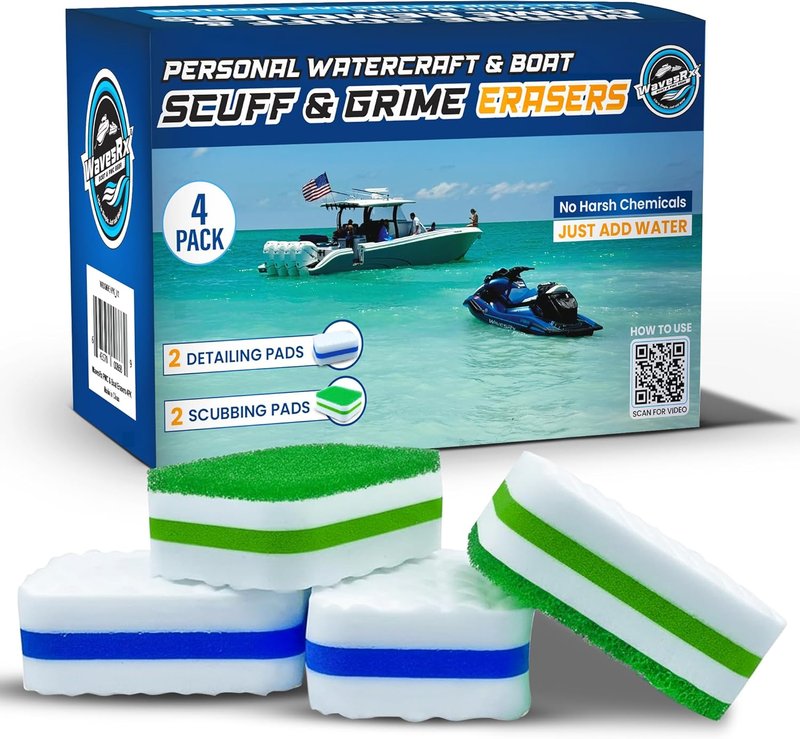 Marine Scuff & Dirt Eraser Sponges - Magic Cleaning Pads for Boats, Jet Skis & PWCs | Effortlessly Remove Deck Marks & Grease