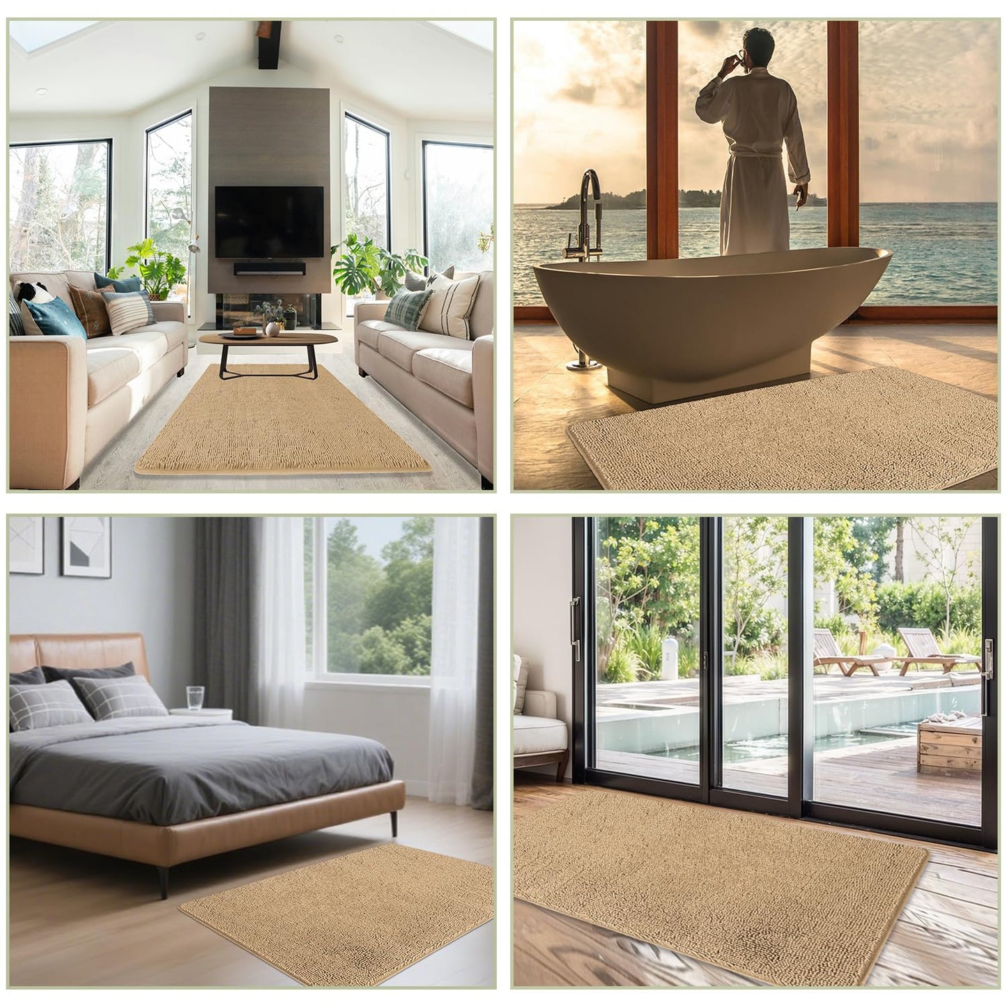 PureSwan Bathroom Rugs 36 x 60 Inch – Extra Large Bath Mat | Absorbent and Washable Thick Chenille Bath Rugs Non-Slip Runner Rug for Bathroom, Shower, Tub(Beige)