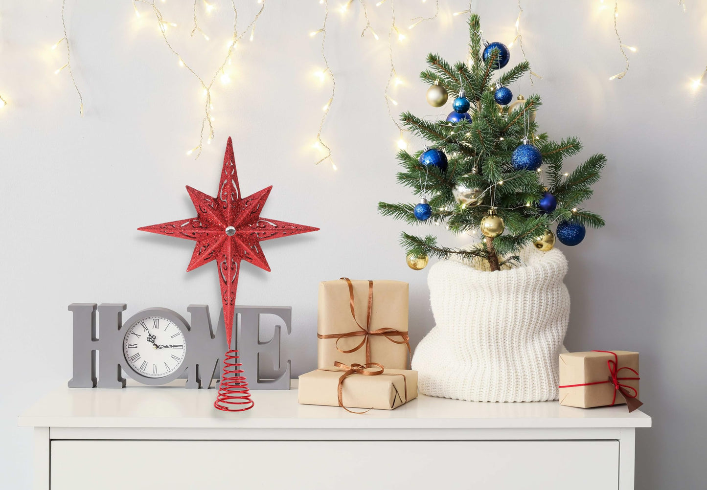 Christmas Traditions 11 inch Champagne Glittered Large Christmas Bethlehem Star Tree Topper Star for Large Tree 6 feet-8 feet Tall/Home Decor Ornaments (X'Mas Red)