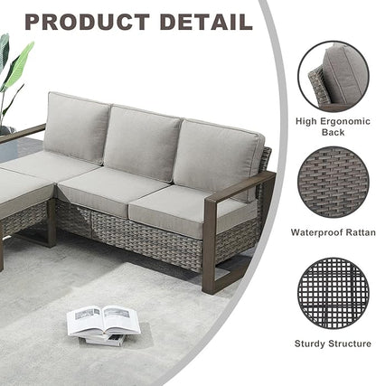 Rilyson Outdoor Wicker Patio Furniture Set - 8 Piece Patio Conversation Set with 4 Wicker Swivel Rocker Chairs,2 Rattan Ottoman 1 Side Table and 1 Couch,Thick Cushions,Deep Seating(Mixed Grey/Grey)