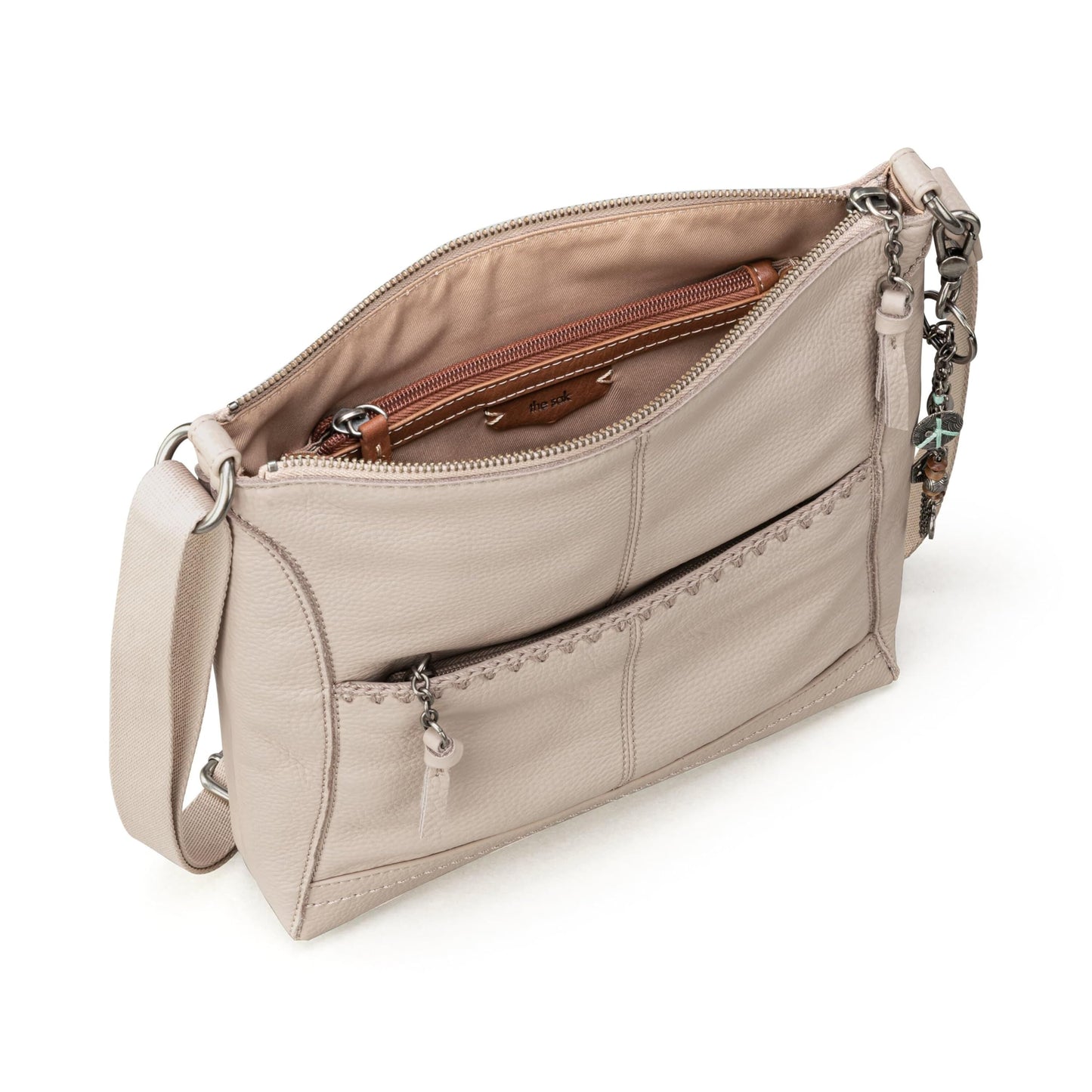 The Sak Lucia Crossbody in Leather, Adjustable Crossbody Strap, Sand Stitch