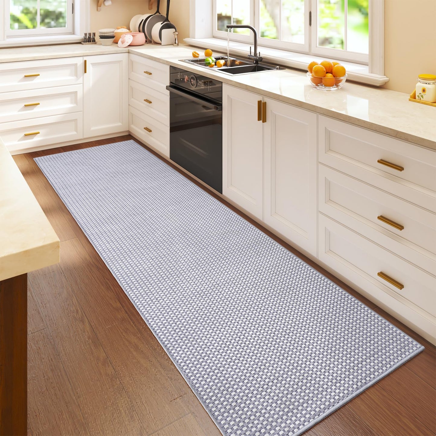 YDKGL 2x6 ft Kitchen Runner Rug Mat Non Slip Boho Woven Hallway Runner Washable, Soft Long Entryway Laundry Hall Floor Runners Rugs Carpet for Indoor Backdoor Bedroom Kitchen Living Room, Gray
