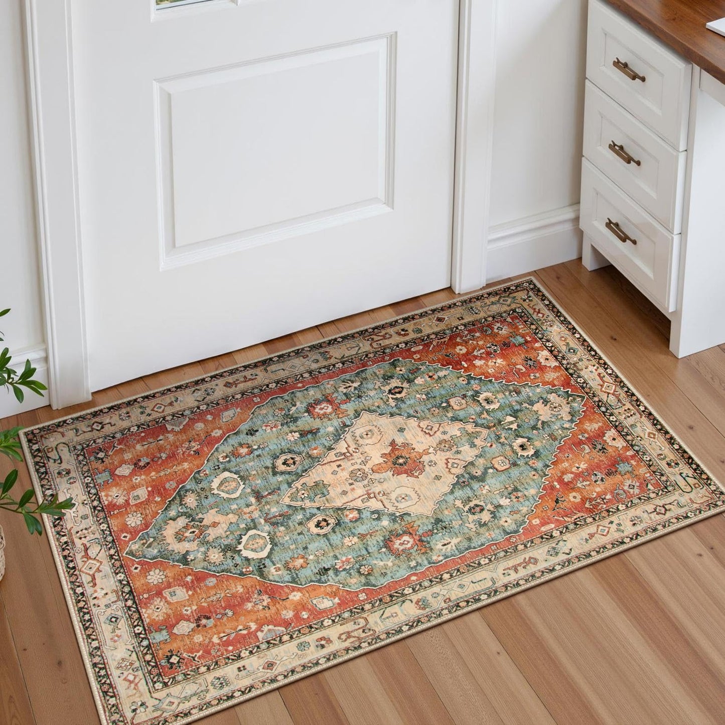 Lahome Felice Boho Tribal 2x3 Washable Small Rugs for Entryway Doormat Indoor Entrance, Throw Rugs with Rubber Backing, Bohemian Soft Non-Slip Bathroom Carpet for Bath Front Door Kitchen Floor