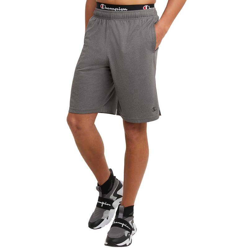 Champion Men's Sport Shorts, Standard Fit, 10 Inch Inseam, Lightweight Fabric, Moisture-Wicking, Available in Regular and Big & Tall, Granite Gray Heather, Large