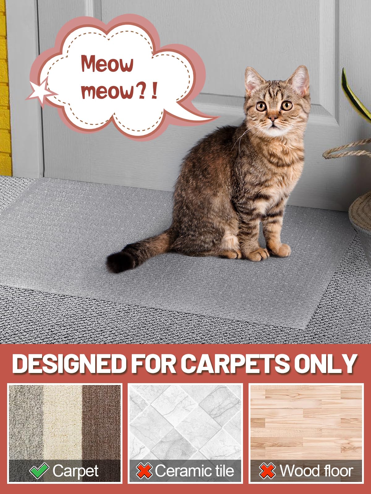 8.2Ft(L) Carpet Protector for Pets - Anti-Slip Cat Carpet Protector, Scratch Resistant Pets Scratch Stopper, Easy to Cut Floor Runner Under Doorway to Prevent Tearing