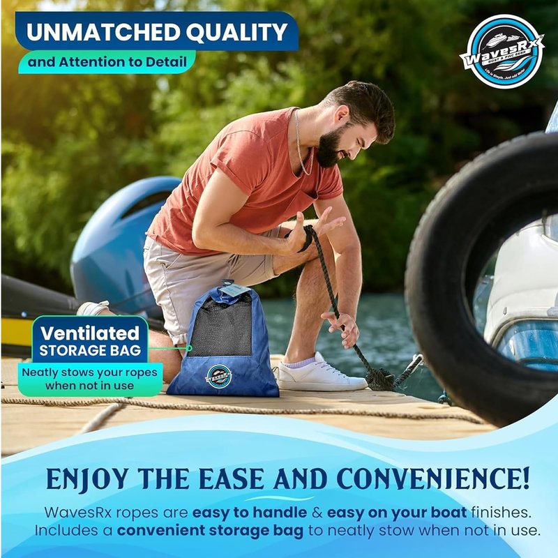 Premium Nylon Boat Dock Lines & Ropes for Docking 3/8'' x 15' | Double Braided Marine Rope & Mooring Line| Boat Ropes for Docking with Loop | UV & Saltwater Resistant Dock Ropes for Boats & Pontoons
