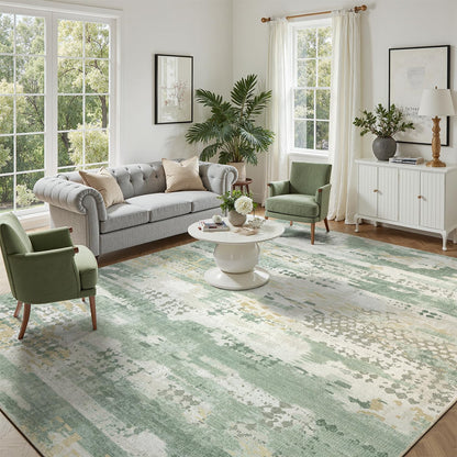 DCX Abstract Area Rug 5x7, Washable Sage Green Modern Rug for Living Room, Kid & Pet Friendly with Rubber Back Non Slip, Soft Low Pile Carpet, Stain Resistant Rug for Bedroom, Office, Dining Room