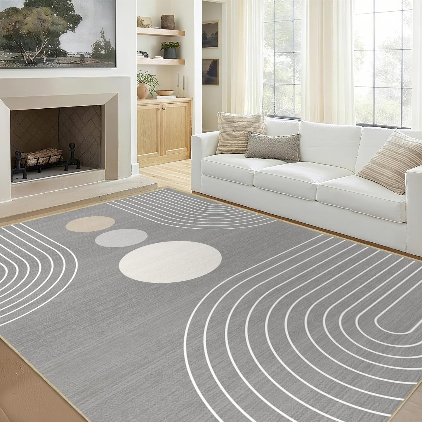 Area Rug 6x9 Boho Modern Minimalist Geometric Abstract Rug Grey Mid Century Modern Rug for Living Room Machine Washable Non-Slip Printed Low Pile Indoor Carpet for Bedroom Dining Room Office Gray