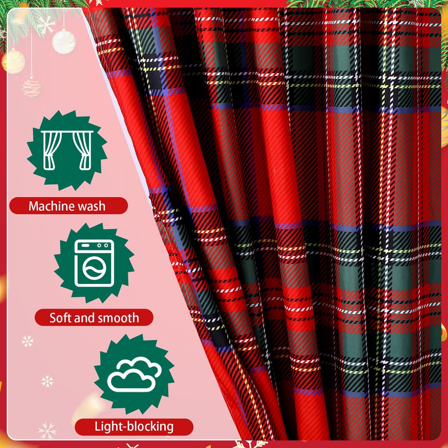 Fanfanwin Red Plaid Curtains 52" w x 63" L Red and Black Green Buffalo Tartan Plaid Curtain Farmhouse Xmas Window Drapes for Living Room Bathroom Home Decoration
