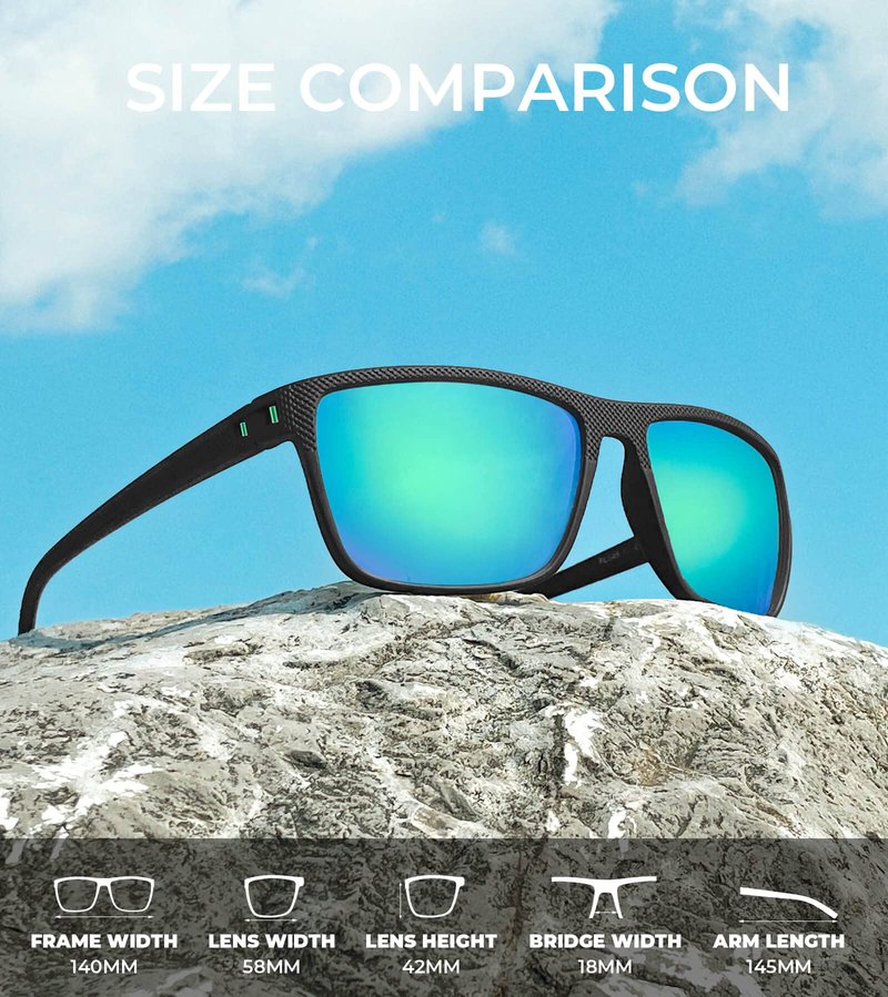 KALIYADI Polarized Sunglasses Men, Lightweight Mens Sunglasses Polarized UV Protection Driving Fishing Golf (Black/Ice Blue/Green
