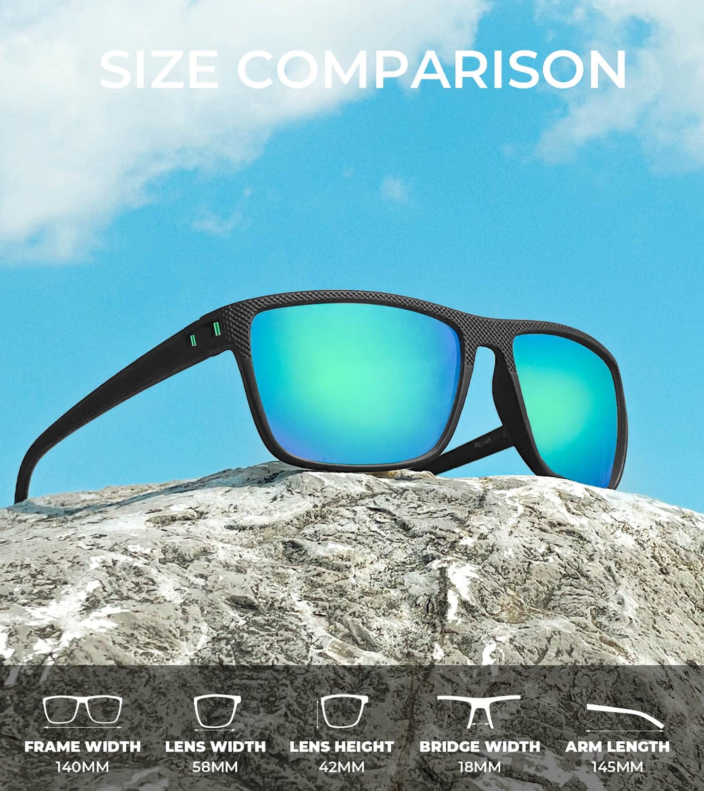 KALIYADI Polarized Sunglasses Men, Lightweight Mens Sunglasses Polarized UV Protection Driving Fishing Golf (Black/Dark Blue/Green)