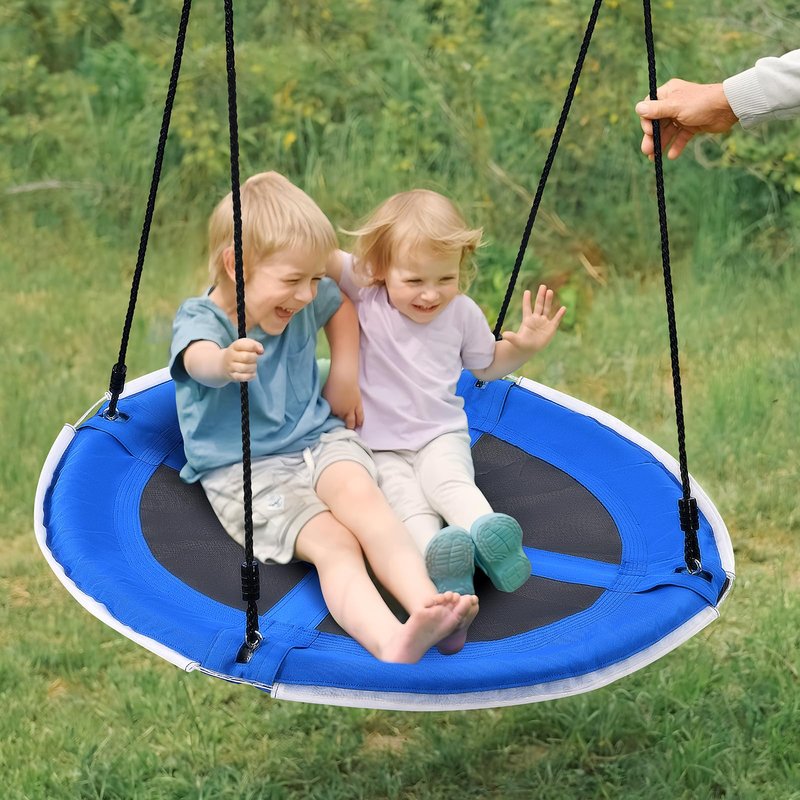 Trekassy 700lbs 40” Saucer Tree Swing with LED Lights for Kids Adults Outdoor 2 Tree Hanging Straps-Blue
