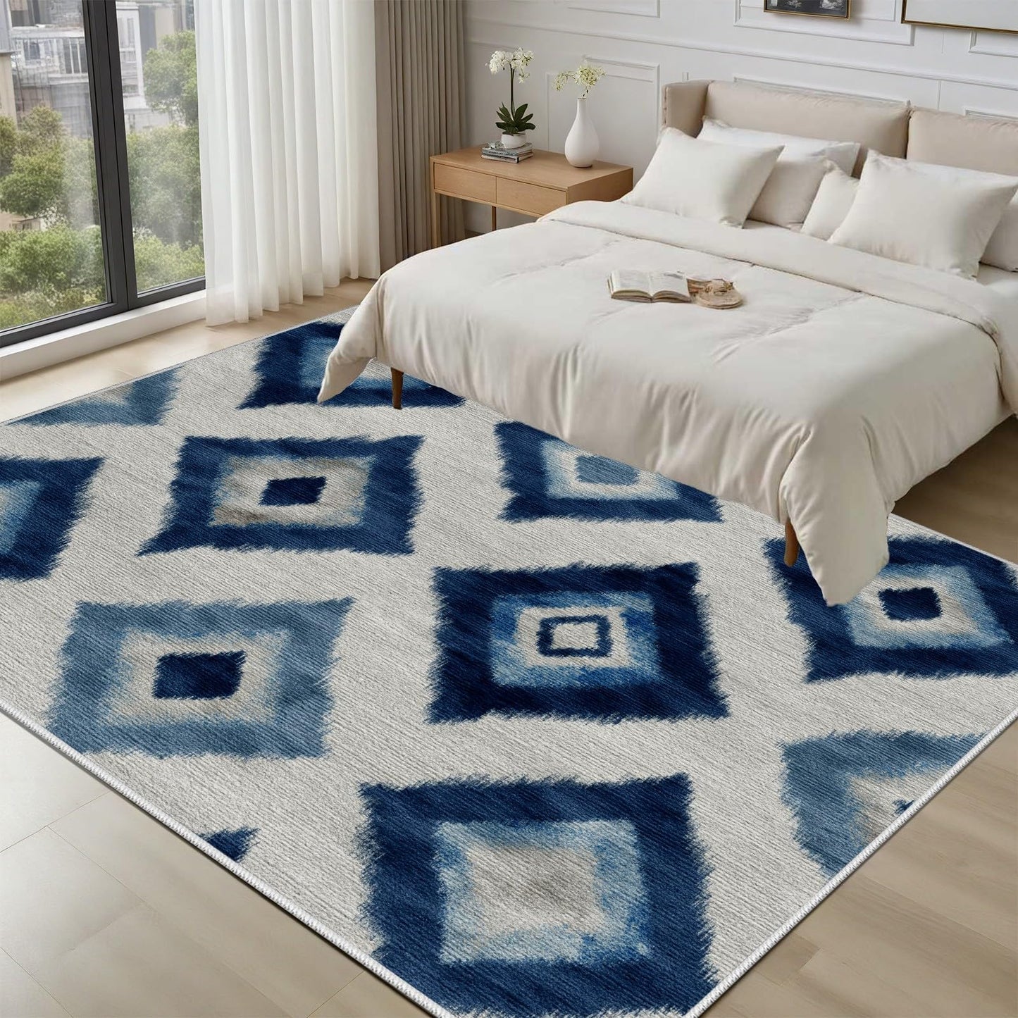 Rustic Area Rugs 7x9 - Native American Inspired Tribal Design, Rustic Lodge Country Style, Washable Non Slip Soft Floor Carpet for Living Room Bedroom Office, Geometric Home Decor