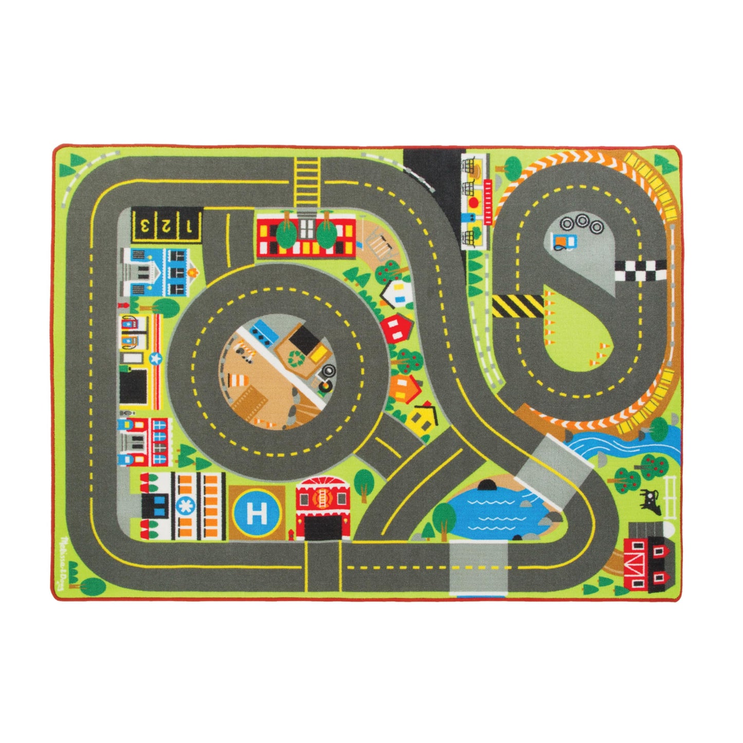 Melissa & Doug Jumbo Roadway Activity Rug, 4 Wooden Traffic Signs, 79" L X 60" W Pretend Play Road Activity Rug