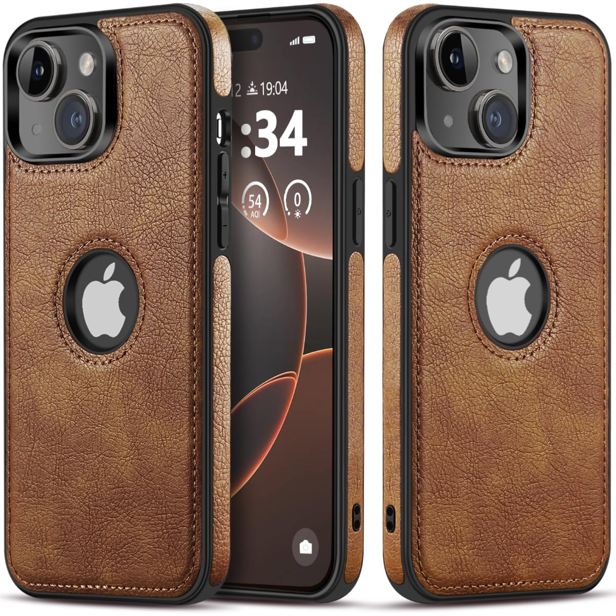 Razstorm Unique Design Luxury Leather Business Phone Case for iPhone 13 Anti-Slip Scratch Resistant Ultra Slim Protective Case (2021,6.1”) (Brown)