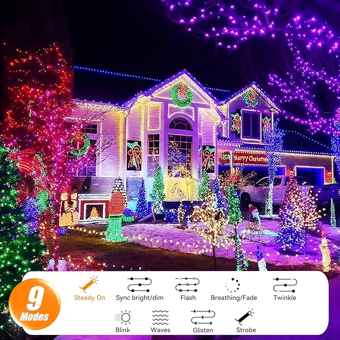 LitHome 66FT 200 LED Color Changing Christmas String Lights Outdoor, 35 Colors 9 Modes RGB Christmas Lights with Remote, Connectable Led String Light Plug in for Xmas Tree Indoor Holiday Party Decor