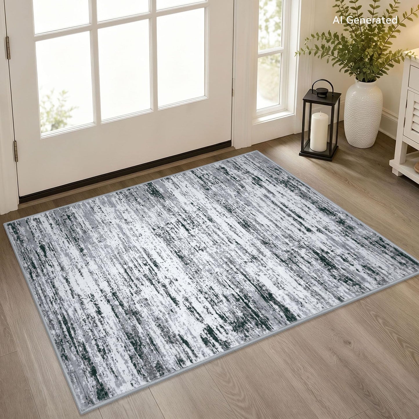 Lansny Modern Abstract Entryway Rug Indoor 2x3 Washable Rug Non-Slip Soft Small Area Rug Black Grey White Kitchen Mats Thin Print Faux Wool Floor Carpet Throw Rugs for Entrance Bedroom Home Decor