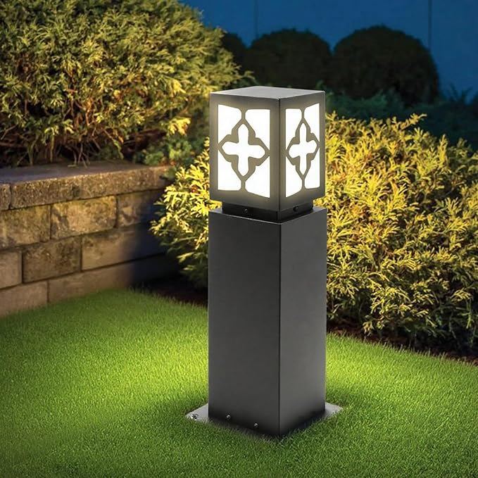 Landscape Path Lights 24" IP65 Waterproof Bollard Lights, Heavy Duty Steel Stable Widened Base E27 Lamp Holder, Modern Outdoor Path Lights Bollard for Lawn, Patio, Courtyard, Driveway, Cross 1pack
