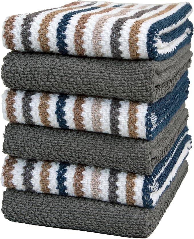 Premium Kitchen Towels | Large Cotton Kitchen Hand Towels | Popcorn Striped
