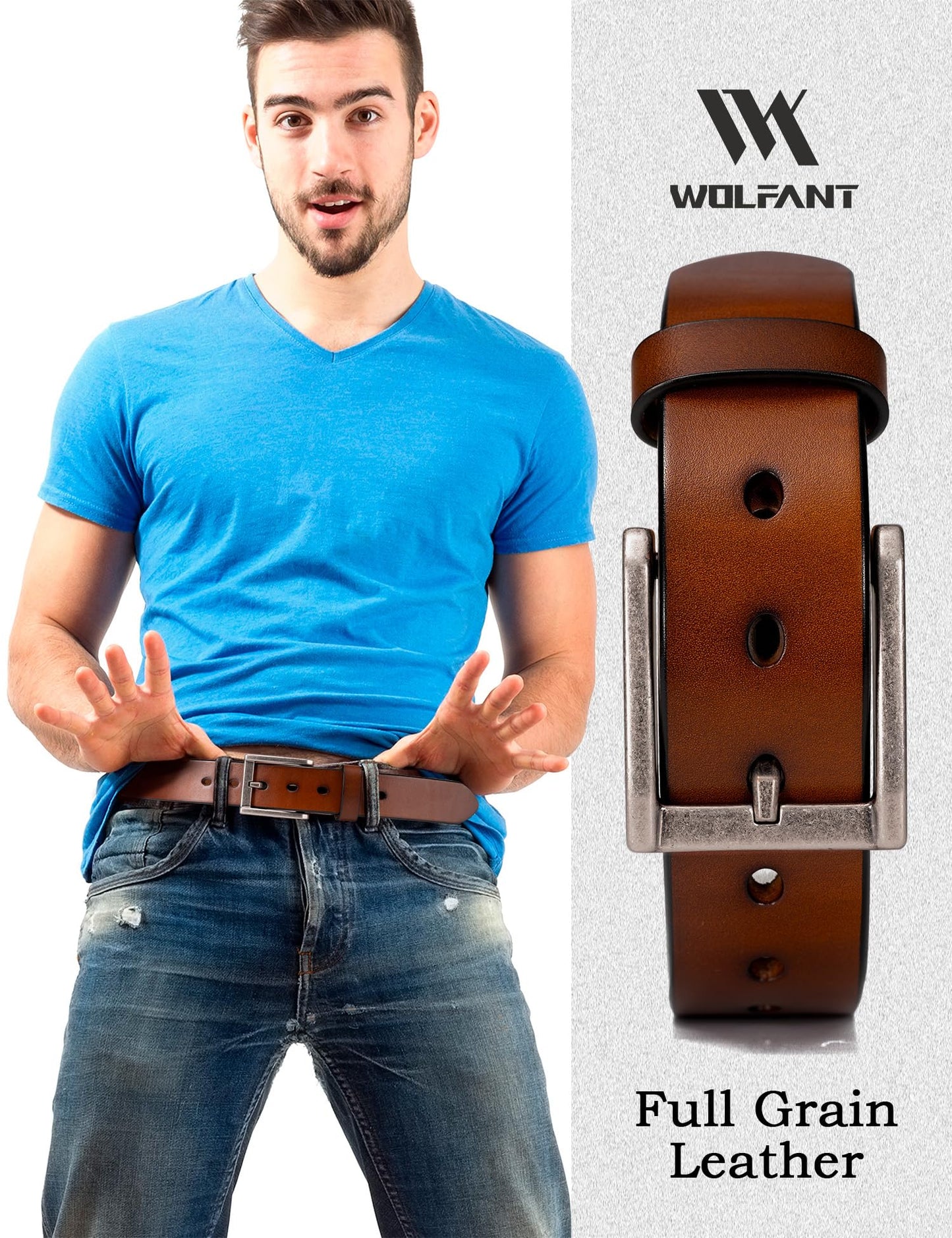 WOLFANT Thicken Full Grain Heavy Duty Belts for Men,100% Italian Real Solid Leather