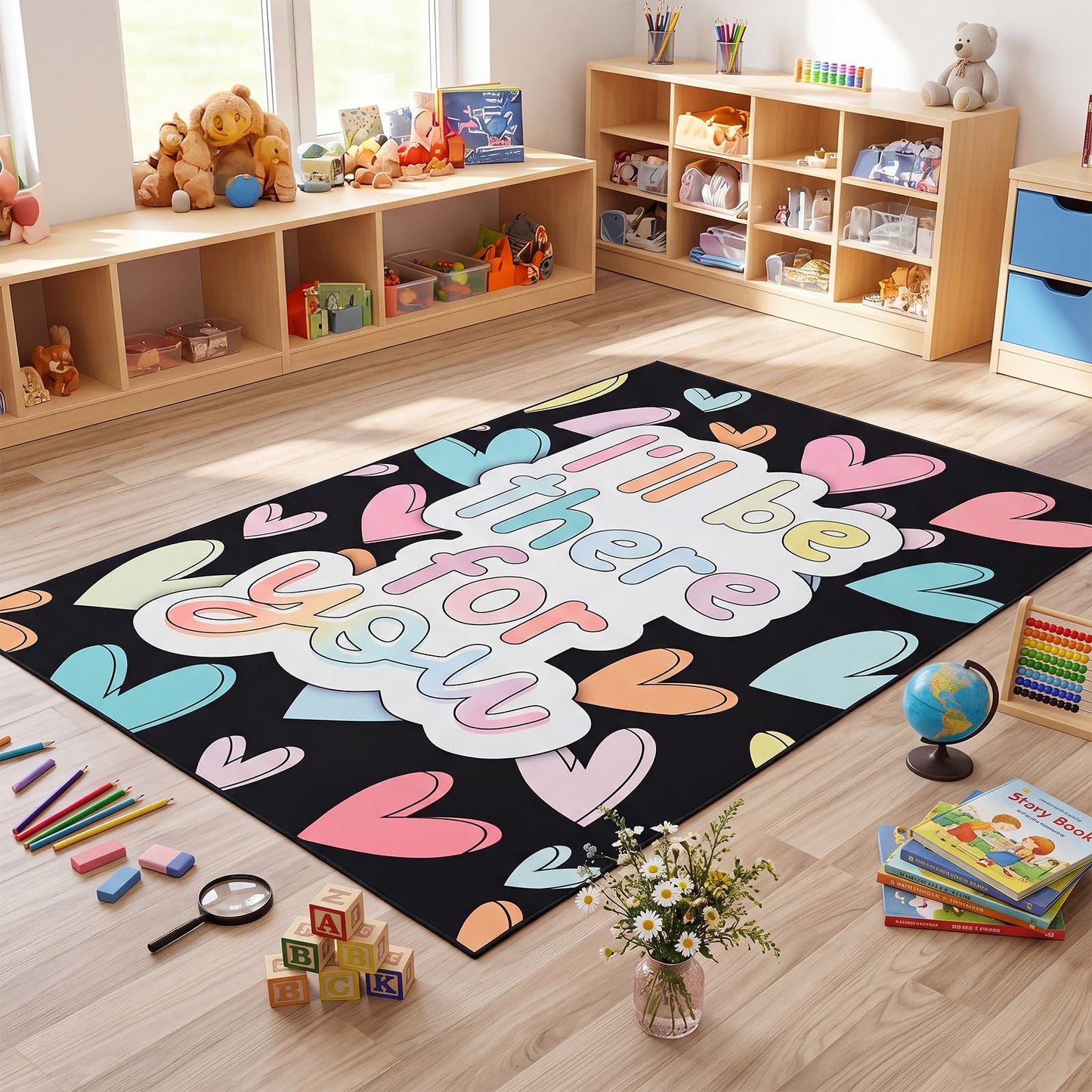 Nuanchu Calming Corner Classroom Rug I'll Be There for You Kids Playroom Rug School Educational Soft Carpets 5 X7 ft Large Washable Classroom Mat with Rubber Backing for Nursery Homeschool Elementary