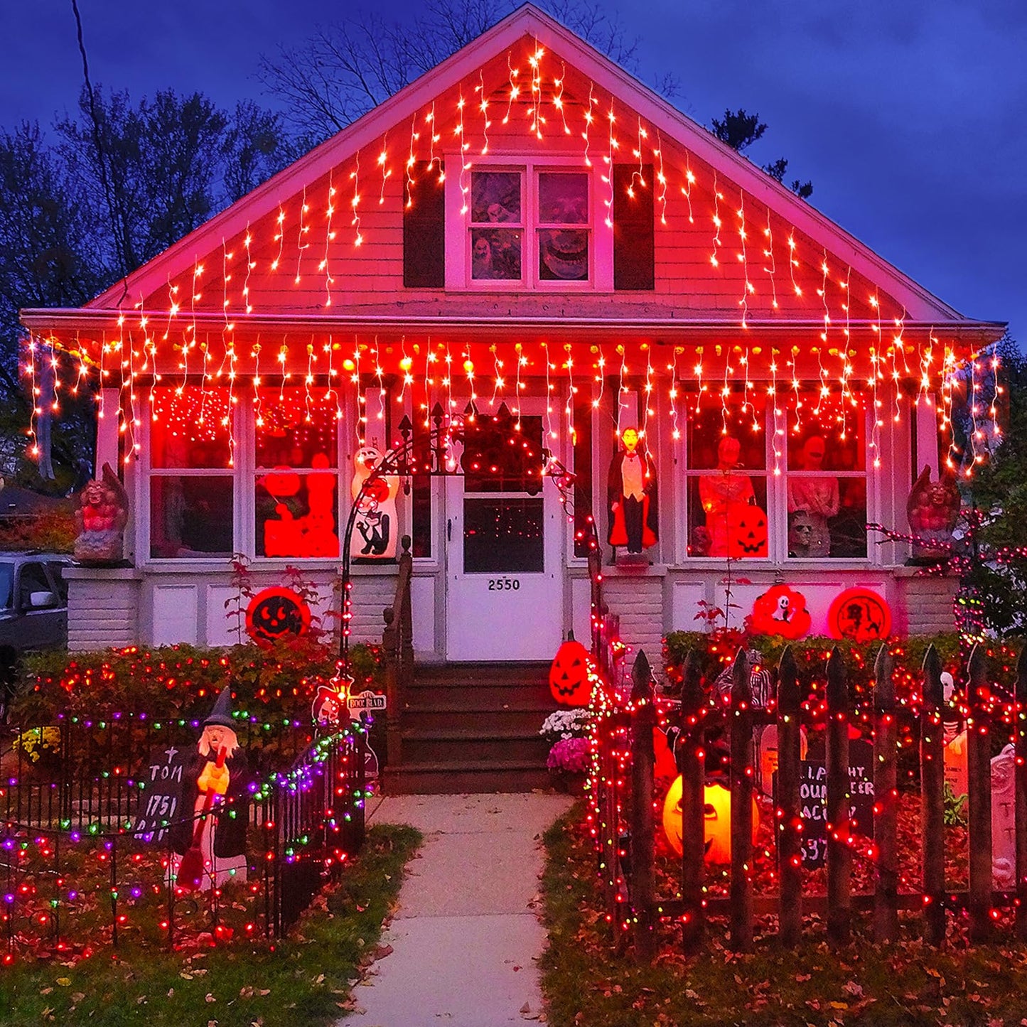 Einiiya Icicle Lights for Outside, 66ft 640 LED Icicle Christmas Lights Outdoor with 120 Drops 8 Modes, Waterproof Red Christmas Light for House Plug in for Indoor Party Holiday Halloween Decorations