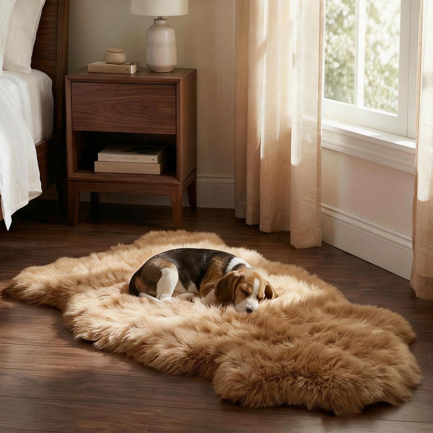 GINAMUSE Premium Genuine Sheepskin Area Rug for Bedroom,Real Fluffy Soft Wool Fur Carpet Natural Luxury Lambskin Rug Seat Chair Covers for Couch Sofa Living Room(Tan,2×3 Feet Sheepskin)