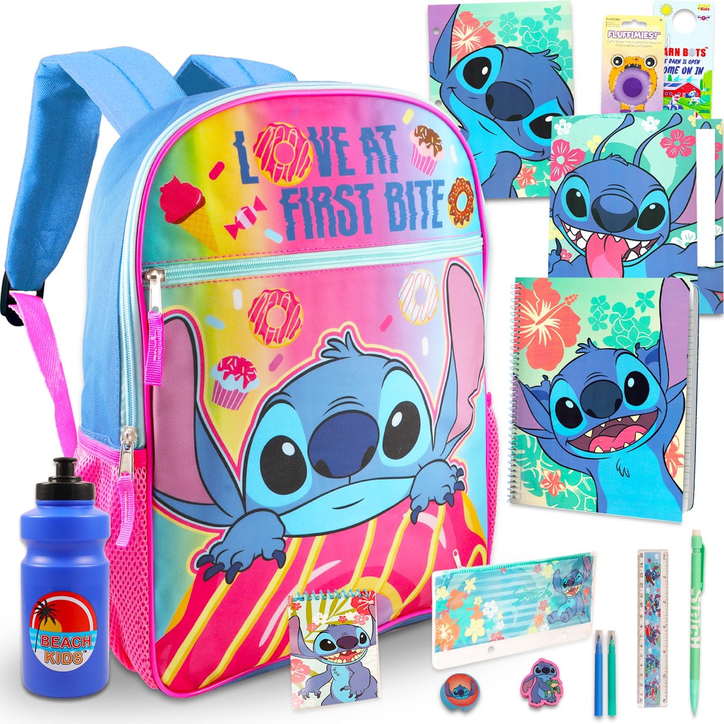 Disney Stitch Backpack for Kids Set - Bundle with 16" Backpack, Folders, Notebook, Water Bottle, Stickers, More | Stitch School Supplies for Boys, Girls