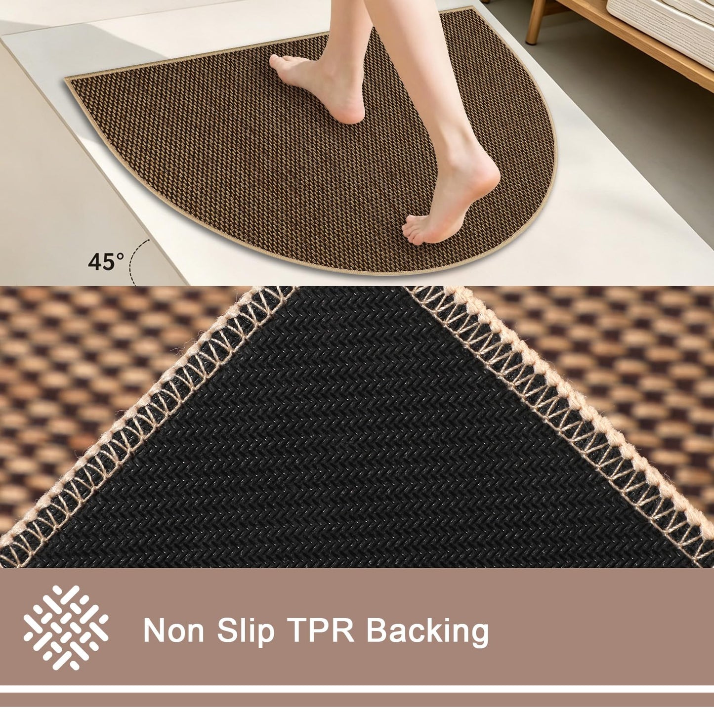 MATIRUG Door Mat,Ultra Thin Half Circle Non Slip Washable Indoor Outdoor Doormat,Low Profile Welcome Entryway Dirt Trapper Entry Rug for Front Back Door Kicthen 17"x29"Coffee