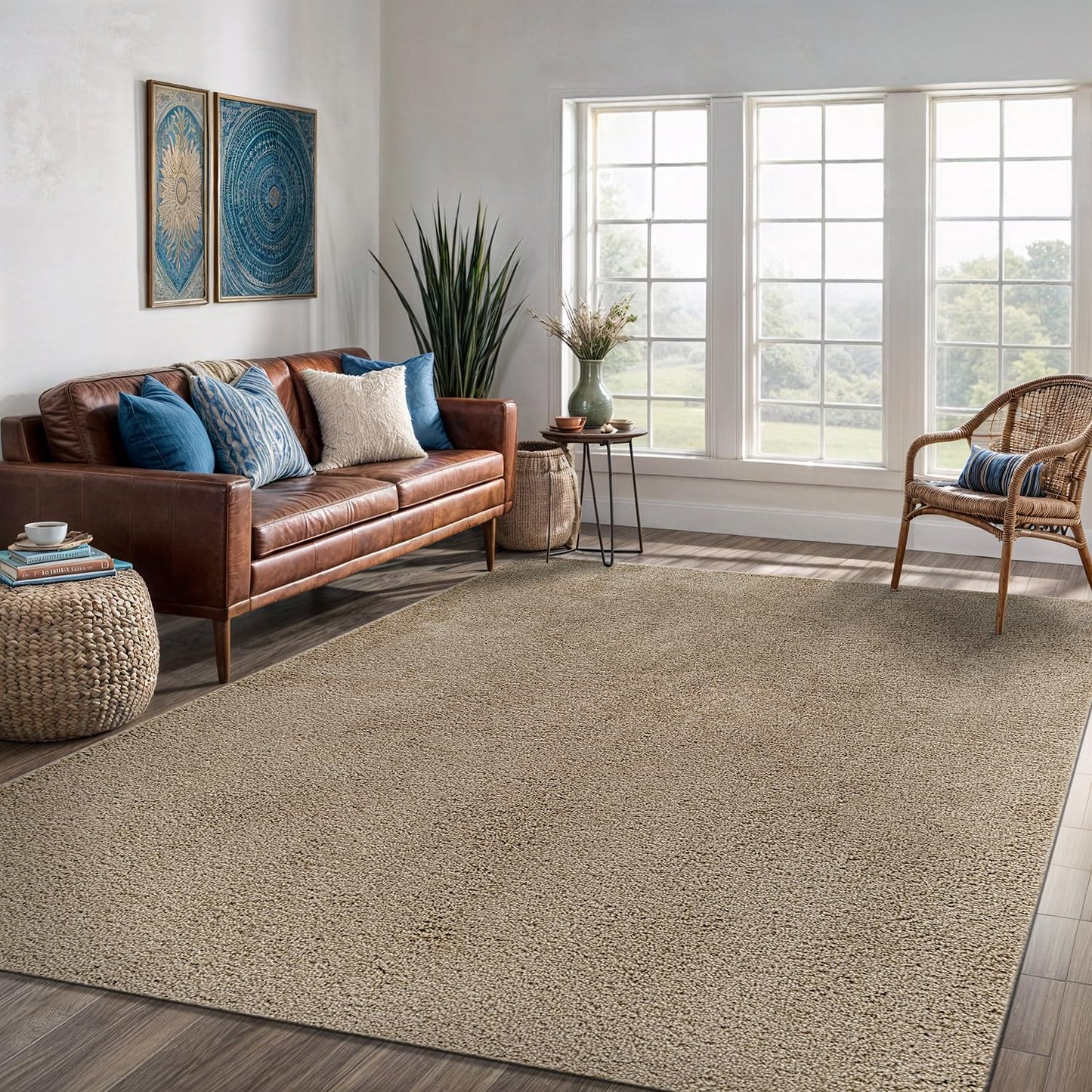 Area Rug 3x5 Beige Washable Indoor Rug Ultra Plus 0.75 in Thick Pile Solid Non Slip Easy to Clean Non Shedding Indoor for Living Room Bedroom Kitchen Dining Room or Hallway (3 X 5 Beige)