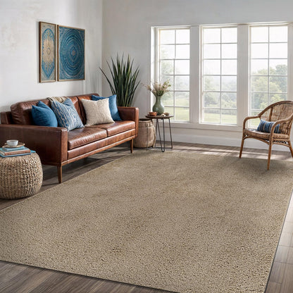 Area Rug 3x5 Beige Washable Indoor Rug Ultra Plus 0.75 in Thick Pile Solid Non Slip Easy to Clean Non Shedding Indoor for Living Room Bedroom Kitchen Dining Room or Hallway (3 X 5 Beige)