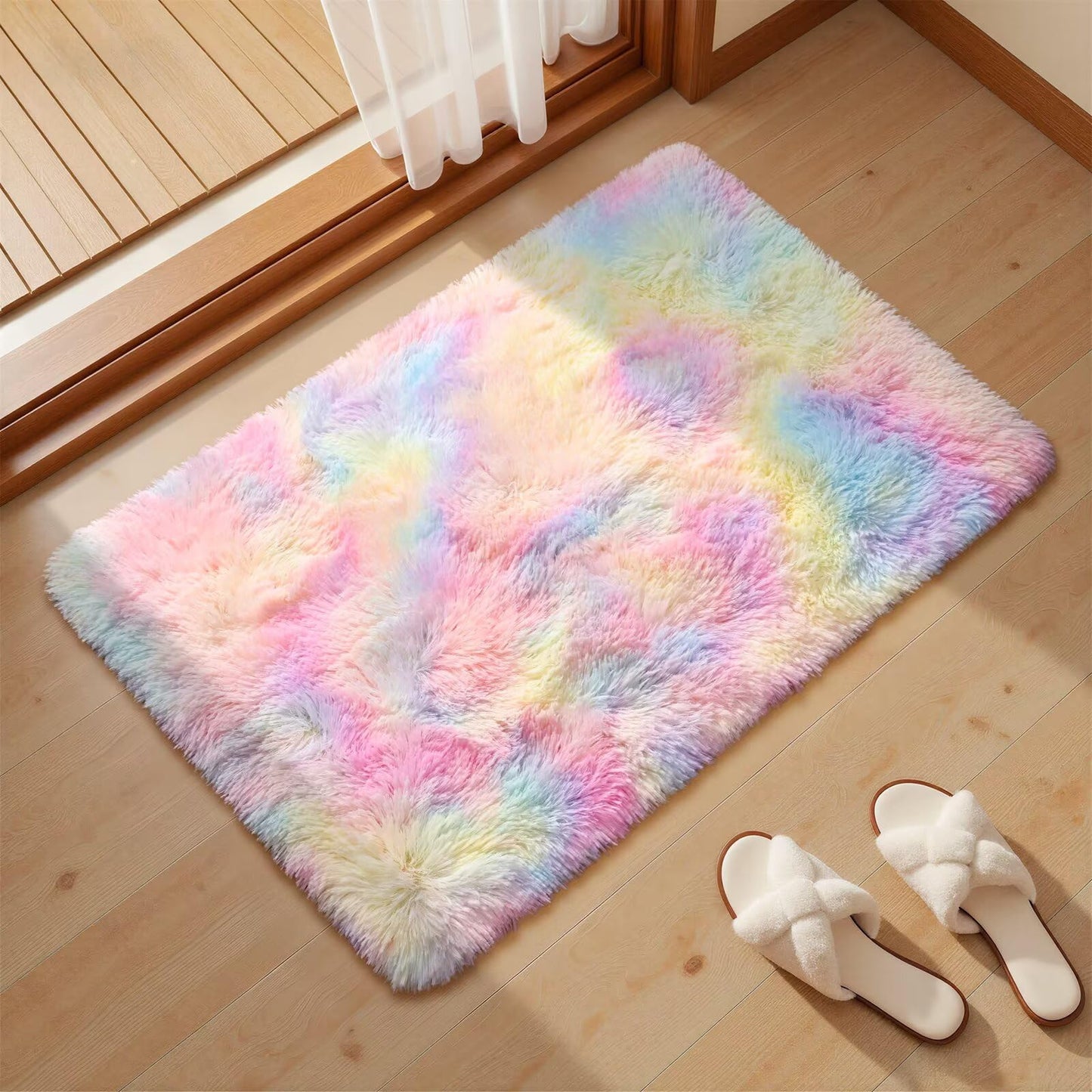 junovo Washable, Non-Slip Area Rug, Soft Rainbow Area Rug for Girl's Room, Children's Play mat, Baby Girl Bedroom Nursery Home Bedroom, 2ft x 3ft Tie-Dyed Rainbow