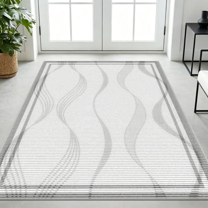 Merelax Large 4x6 Entryway Rug Indoor - Washable Non-Slip Low Pile Soft Area Rug for Entrance, Kitchen, Bedroom Bedside, Mudroom, Modern Aesthetic Abstract Geometric Decor Thin Carpet, Grey