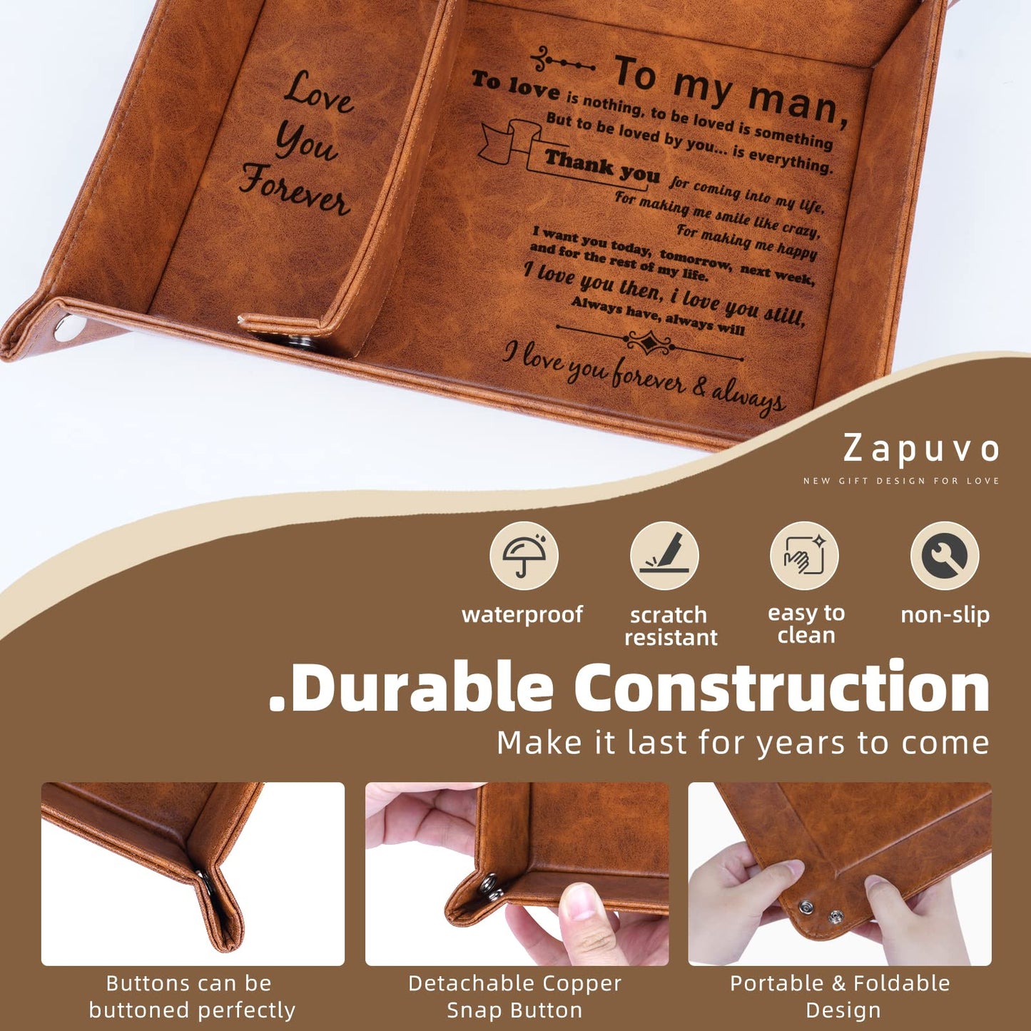 ZAPUVO PU Leather Valet Tray and Keychain, Birthday Gifts for Men, Unique Romantic Gifts for Men Him Boyfriend, Best Mens Gifts Ideas for Husband Anniversary from Wife