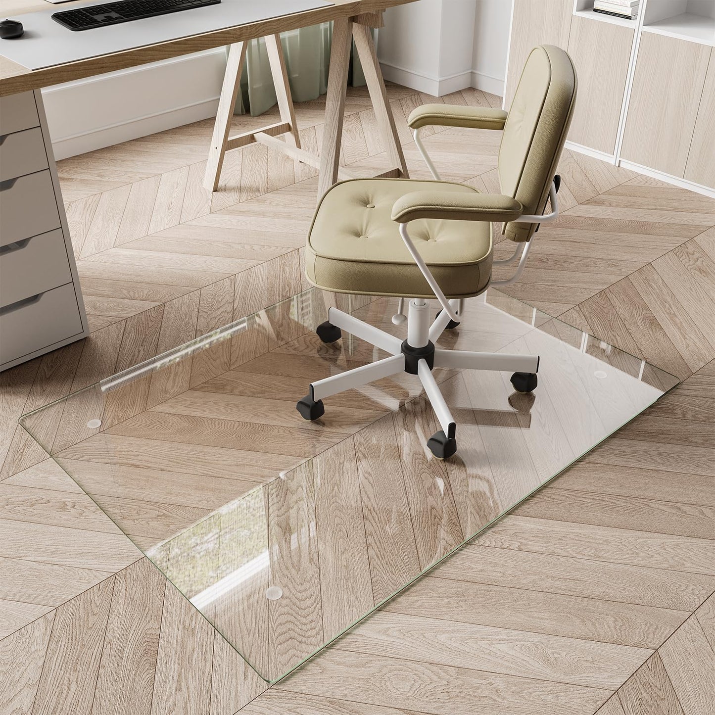 Koonmi Chair Mat for Carpet, Tempered Glass 30"x48" Office Chair Mat, Glass Chair Mats with Rounded and Polished Edges, Ideal for Hardwood Floor, Carpet, Office, Desk, Rolling Chair