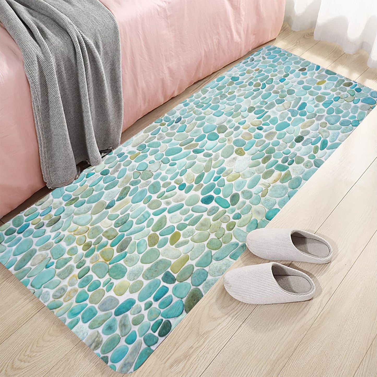 LYFANS Pebble Stone Memory Foam Bath Mat, Non-Slip Absorbent Flannel Bathroom Rug, Soft Quick Dry Shower Floor Mat for Tub, Kitchen, Bedroom (24"x59")