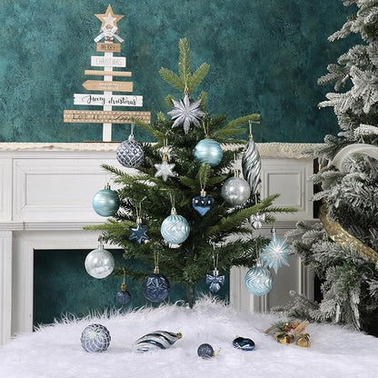 82Pcs Blue and Silver Christmas Ornaments Set,Shatterproof Christmas Decorations for Tree Assorted Plastic Craft Baubles Snowflake Ball Ornaments for Holiday Xmas Party Decor (Blue & Silver)