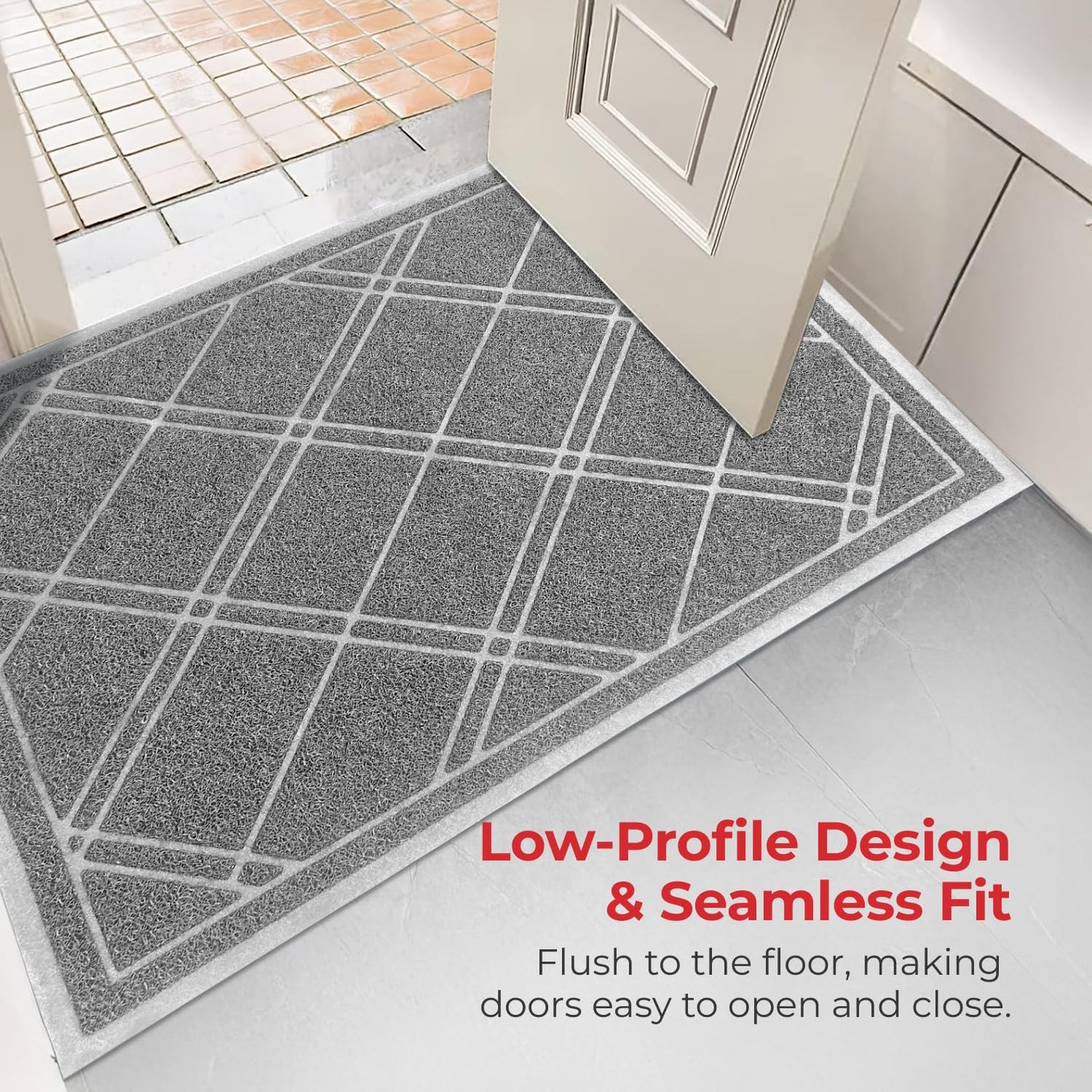 SlipToGrip Door Mat - Durable Door Outdoor Mats for High Traffic - Plaid Grey Mat with Water-Resistant Surface, Dura Loop - No-Slip and Easy-to-Clean for Indoor and Outdoor Entryway, 42 x 35 Inch