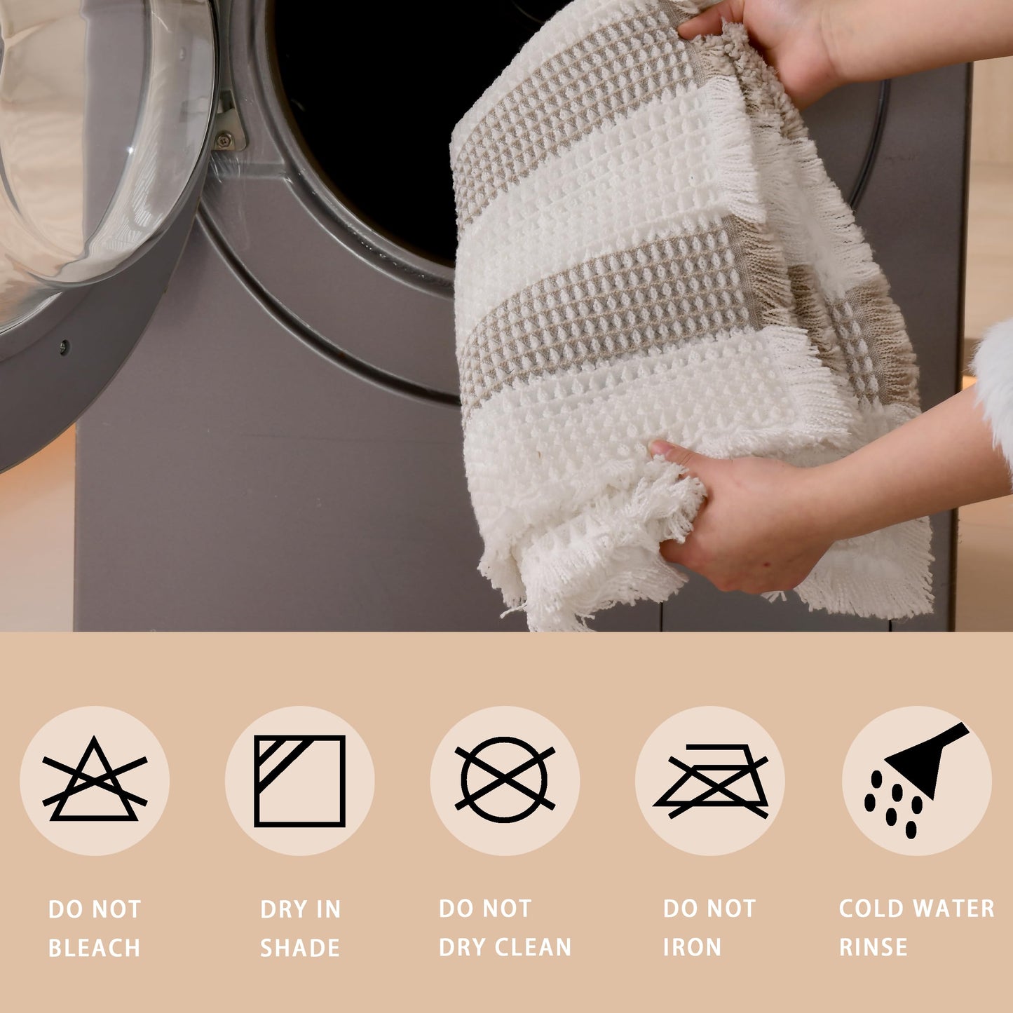 KaviKon Waffle Bath Mat Non Slip, Boho Bathroom Rug, Super Absorbent Quick Dry Bathroom Mat, Soft Farmhouse Bath Rug with Tassels, Small Washable Shower Mats for Floor 16"x24", White and Taupe
