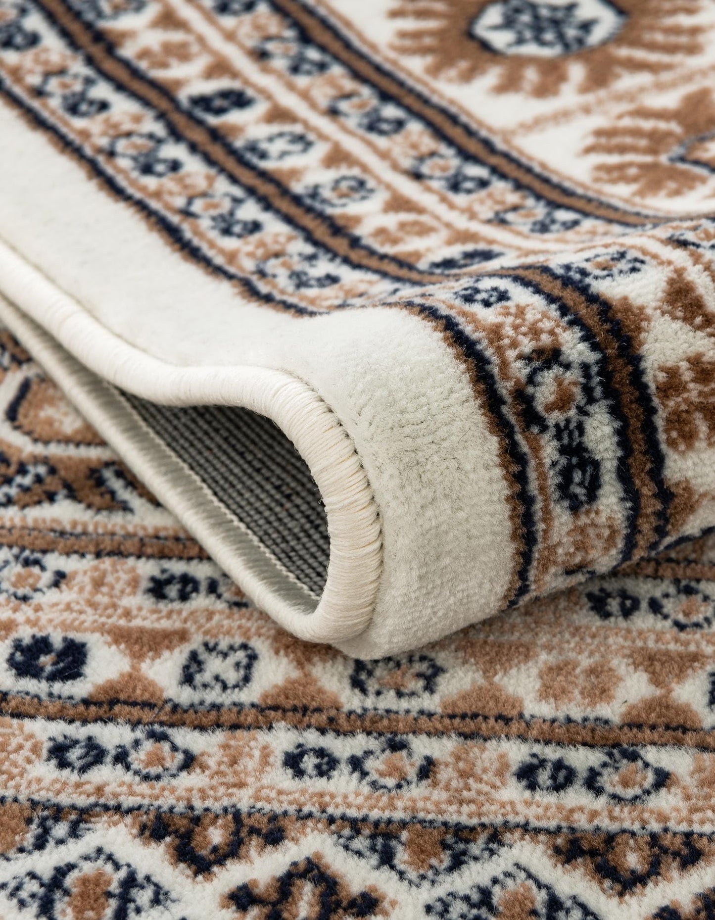 Rugs.com - Bokhara Rug – 4' 1 x 6' 1 Ivory Easy-Clean Stain-Resistant Area Rug – Modern Geometric Design with Fringe, Perfect for Living Rooms, Entryways, and Offices