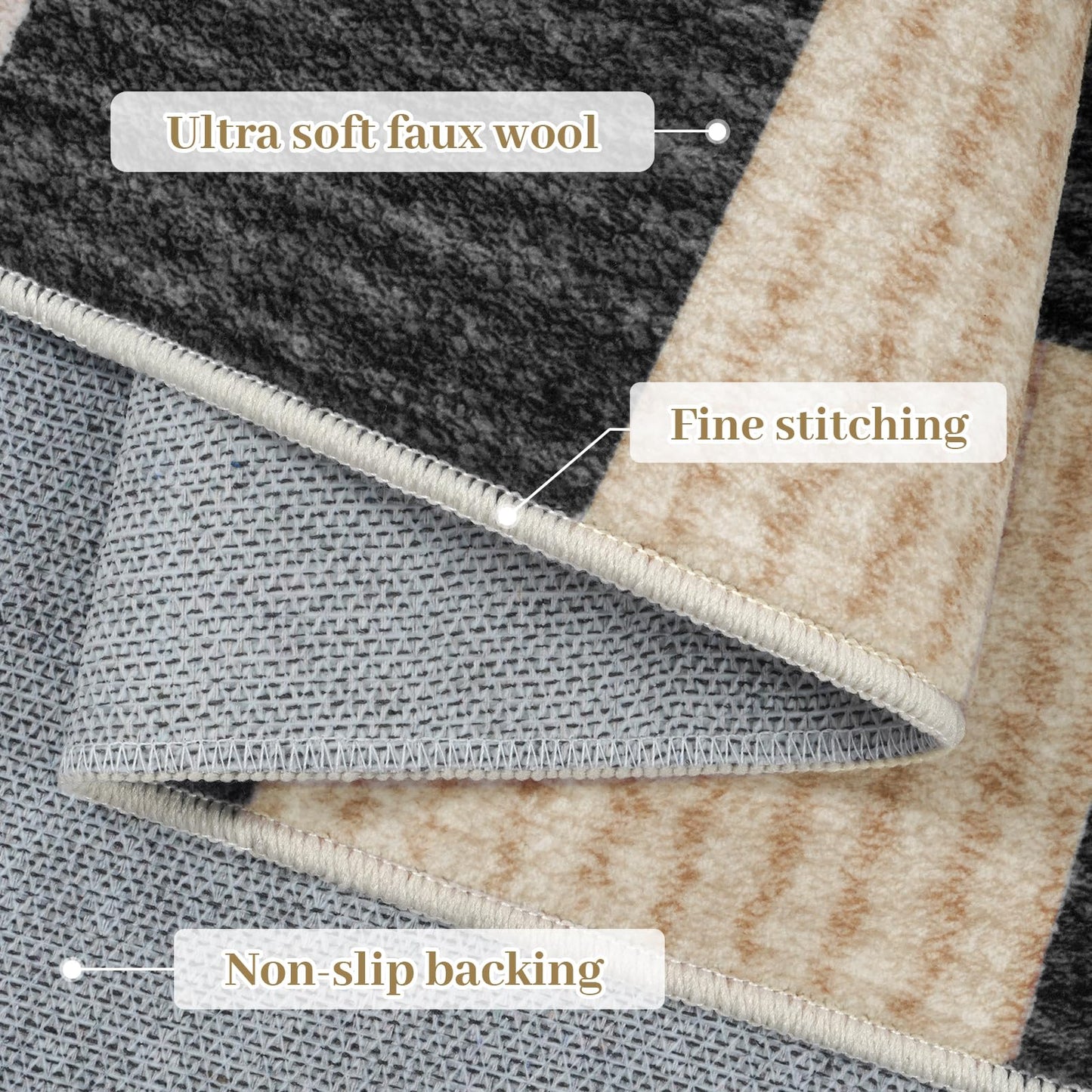 Machine Washable 5x7 Area Rugs for Living Room Checkered, Non Slip Soft Low Pile Farmhouse Geometric Modern Neutral Playroom Boys Rugs for Bedroom, Large Carpet Rugs for Dining Room(Black,5'x7')