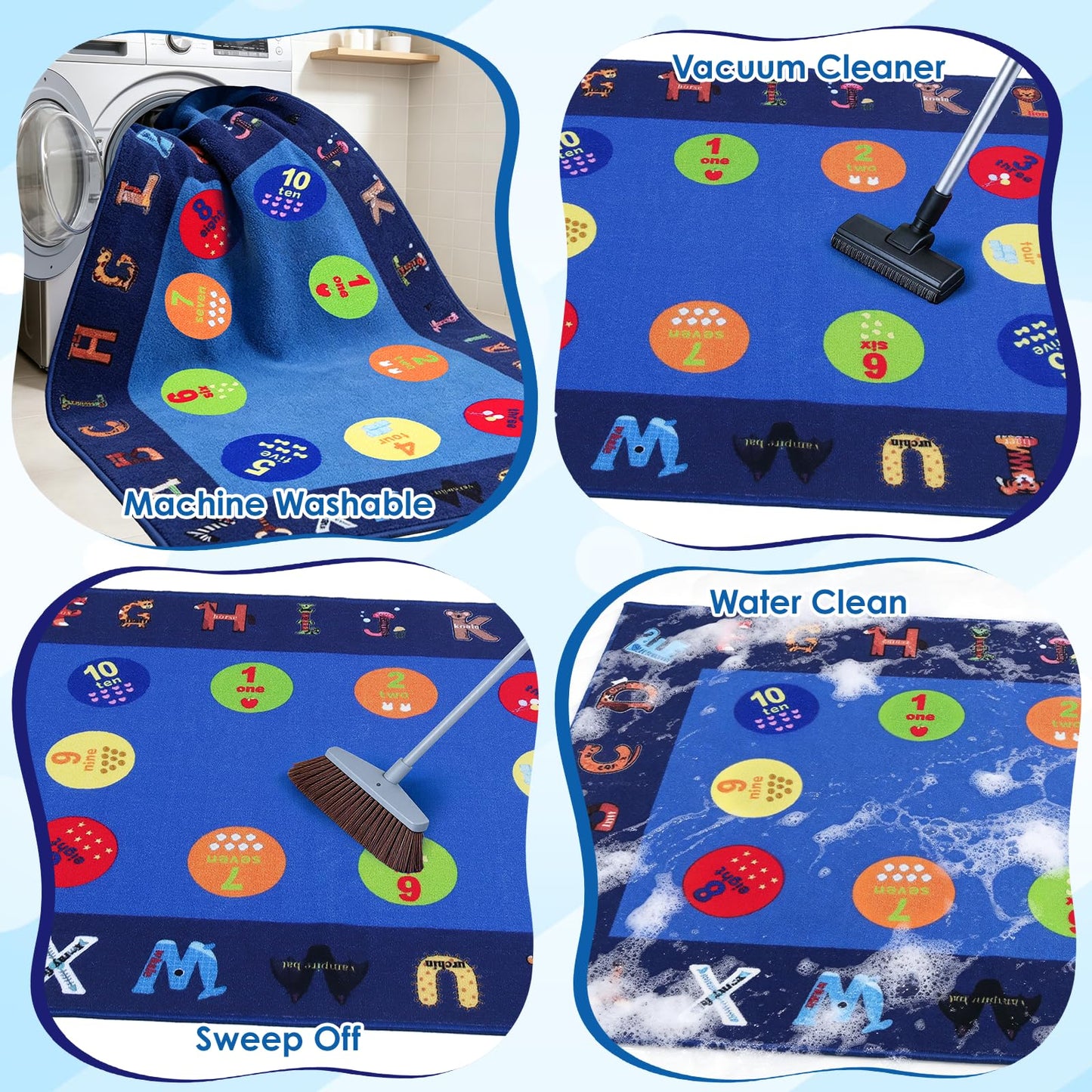 lotoo Classroom ABC Rug, Kids Rugs for Playroom, Preschool Educational Carpet for Learning Alphabet Animals Words Numbers, Kids Daycare Nursery Play Mat for Toddlers Children Bedroom School