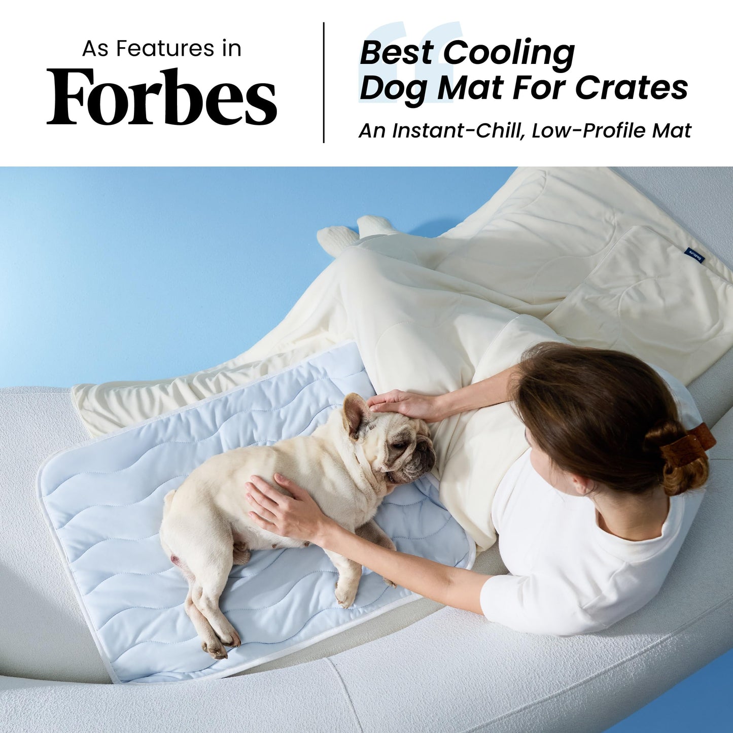 Bedsure Cooling Mat for Large Dogs - Q-Max>0.4 Thin Breathable Cooling Crate Pad Indoor for Pet with Chill Cool Fiber as Cooling Topper，Portable Washable Kennel Mat in Outdoor Summer, 35x23, Blue