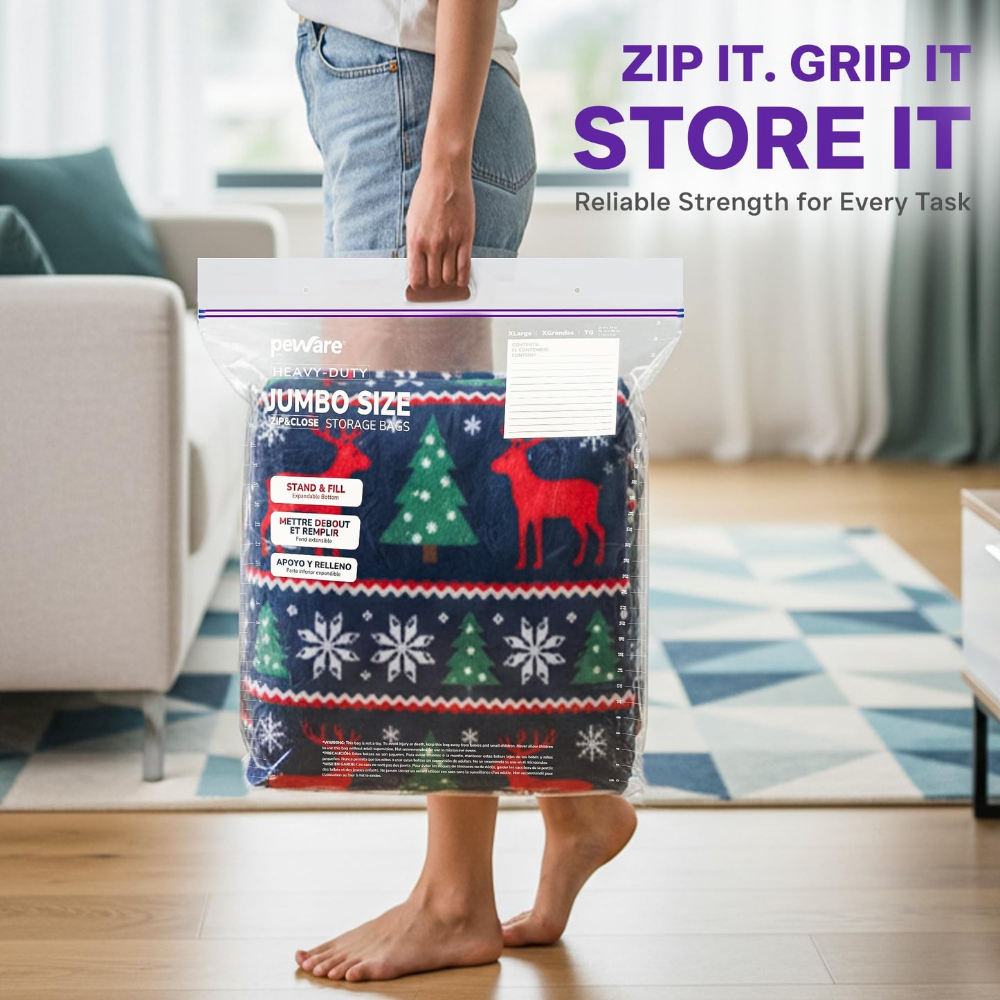 10 Gallon Heavy Duty Large Storage Bags with Handle, Big Zip Seal Top Bags, 6 Mil Extra Thick Clear Big Plastic Resealable Zip Poly Bags for Home Moving, Travel, Camping, 20" x 26", Pack 5