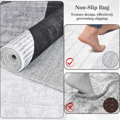 Yinhua Modern Geometric Area Rugs 9x12 Living Room Grey Washable Rugs Non Slip Low Pile, Large Soft Bedroom Rug Non Shedding, Modern Simplicity Carpet for Home Office, Dining Room, Grey Black