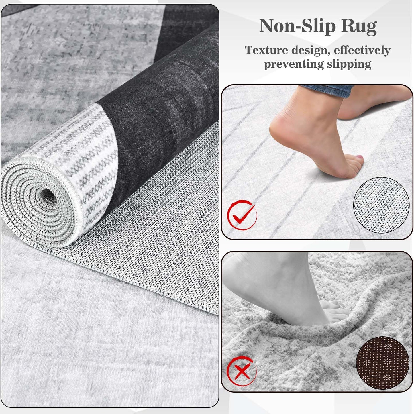 Yinhua Modern Geometric Area Rugs 5x7 Grey Black Rugs for Living Room Washable Rug Non Slip Low Pile, Large Soft Bedroom Rug Non Shedding, Modern Simplicity Carpet for Home Office, Dining Room